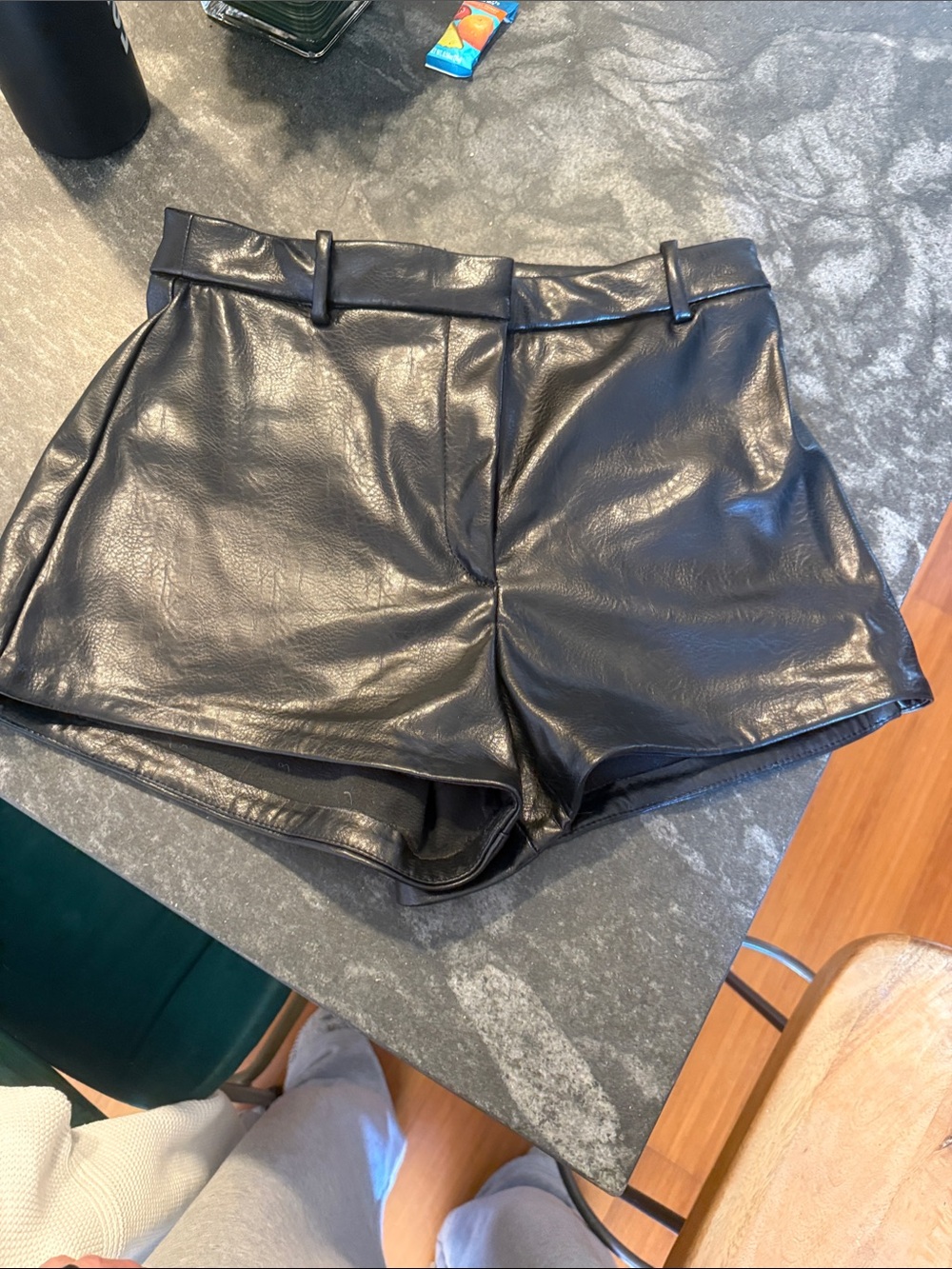 H&M Black High-Waist Faux Leather Shorts